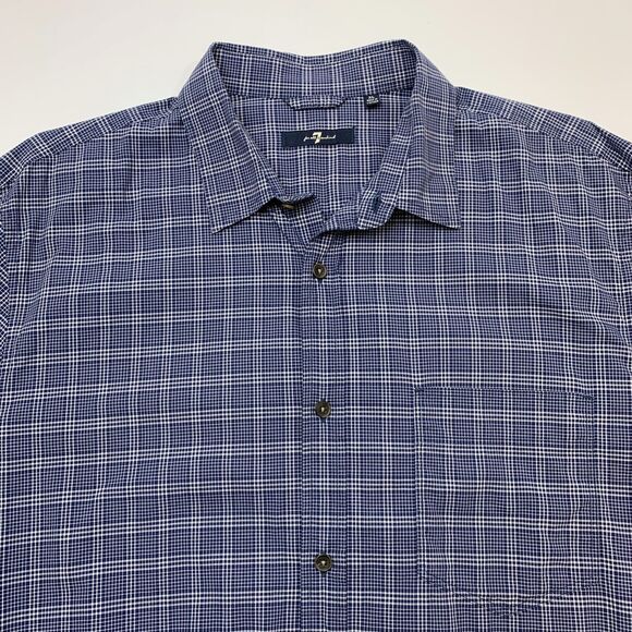 7 For All Mankind Shirt Mens XL Extra Large Blue Plaid Long Sleeve Cotton Button - Picture 4 of 10